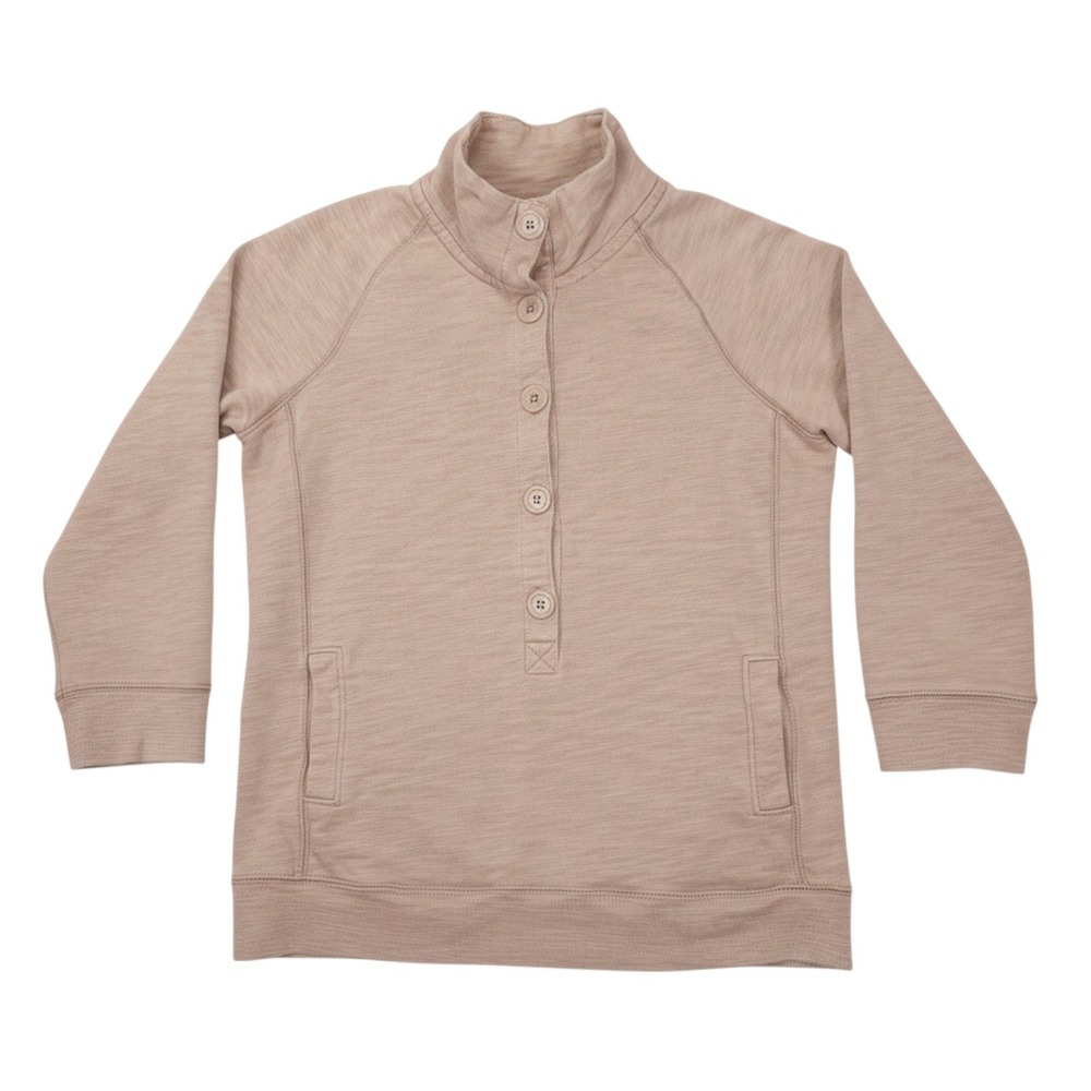 J.Crew Sweatshirt Womens S Beige Rumpled French Terry Button Mock Neck Pullover